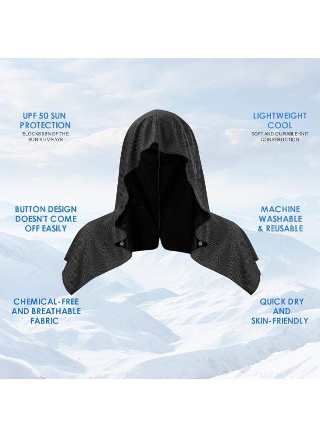 SRLIWHITE Black UPF 50 Cooling Hoodie Towel for Men as Women, Instant Cooling Neck and Face Wrap, Quick-Dry Absorbent Sports Head Towel for Running, Yoga or Outdoor Activities (29 × 65 cm) - Image 2